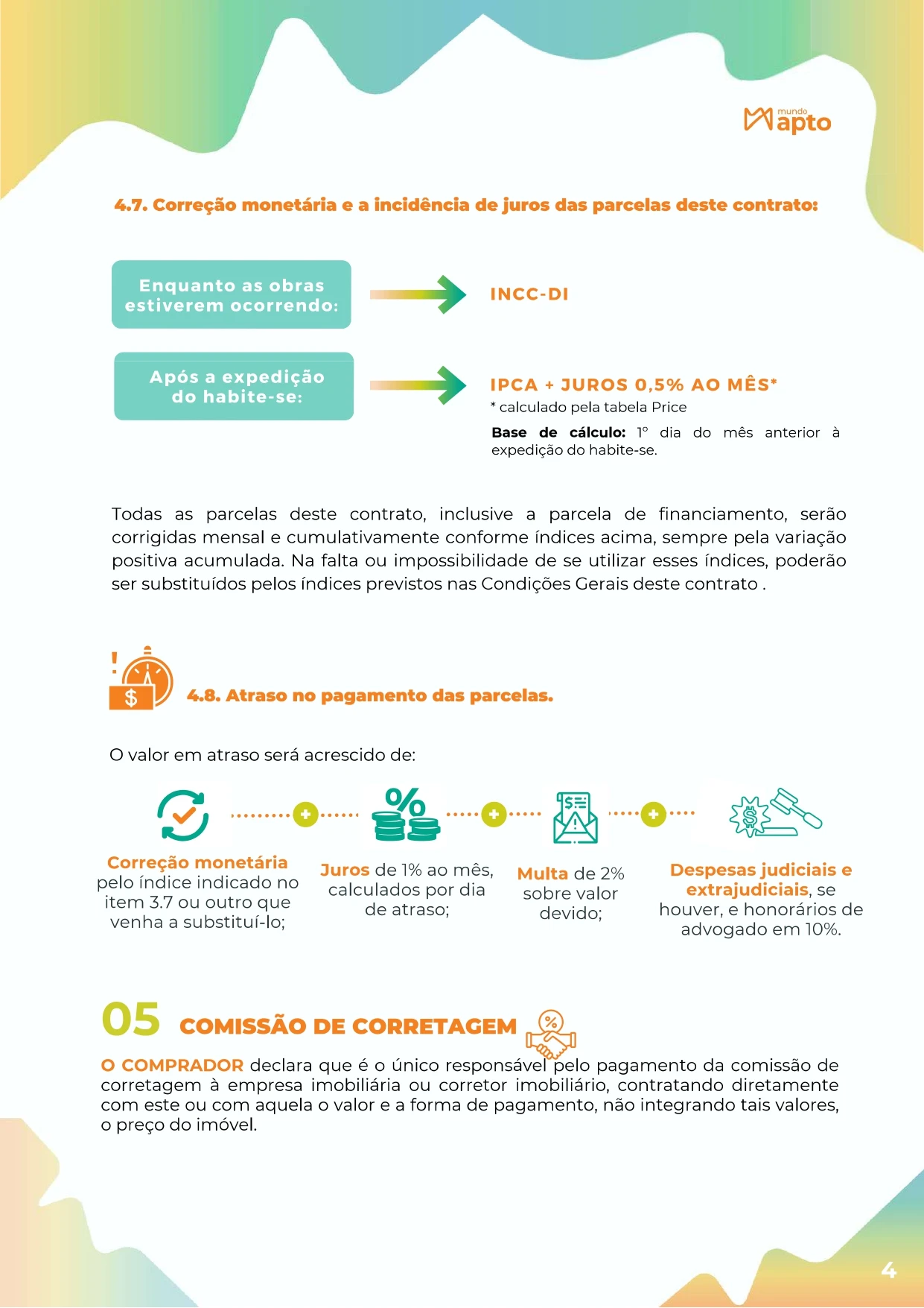 O mesmo contrato resumido em Visual Law, com quadro-resumo visual e ícones.